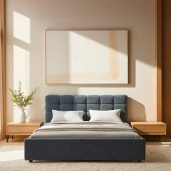 Discount Drawer ACARA Lit coffre matelassé en tissu 140x190cm