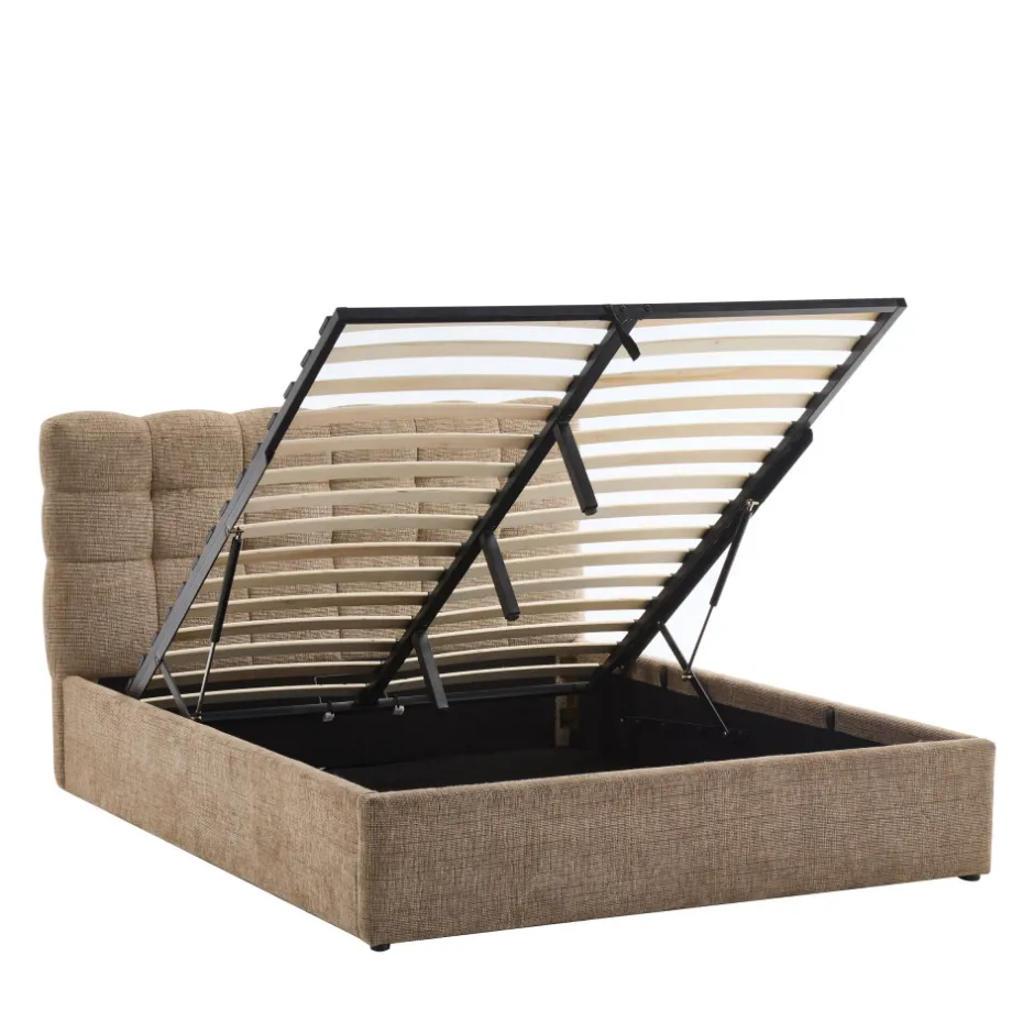 Discount Drawer ACARA Lit coffre matelassé en tissu 140x190cm