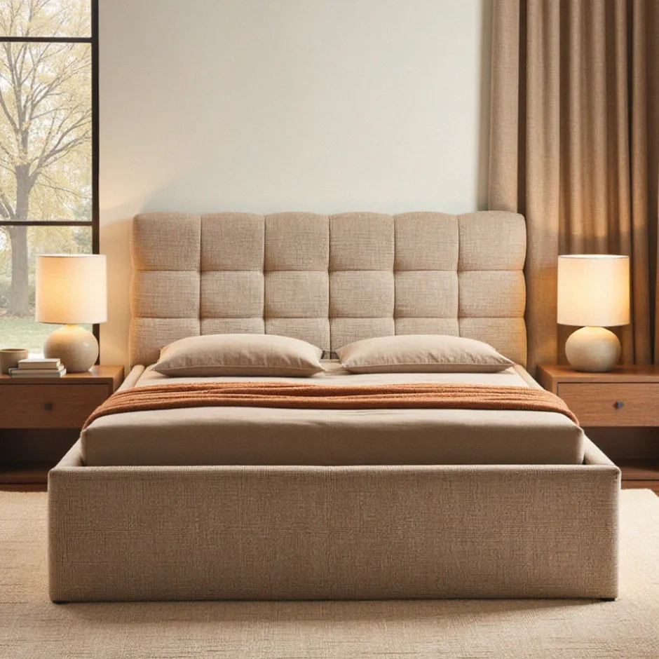 Discount Drawer ACARA Lit coffre matelassé en tissu 160x200cm