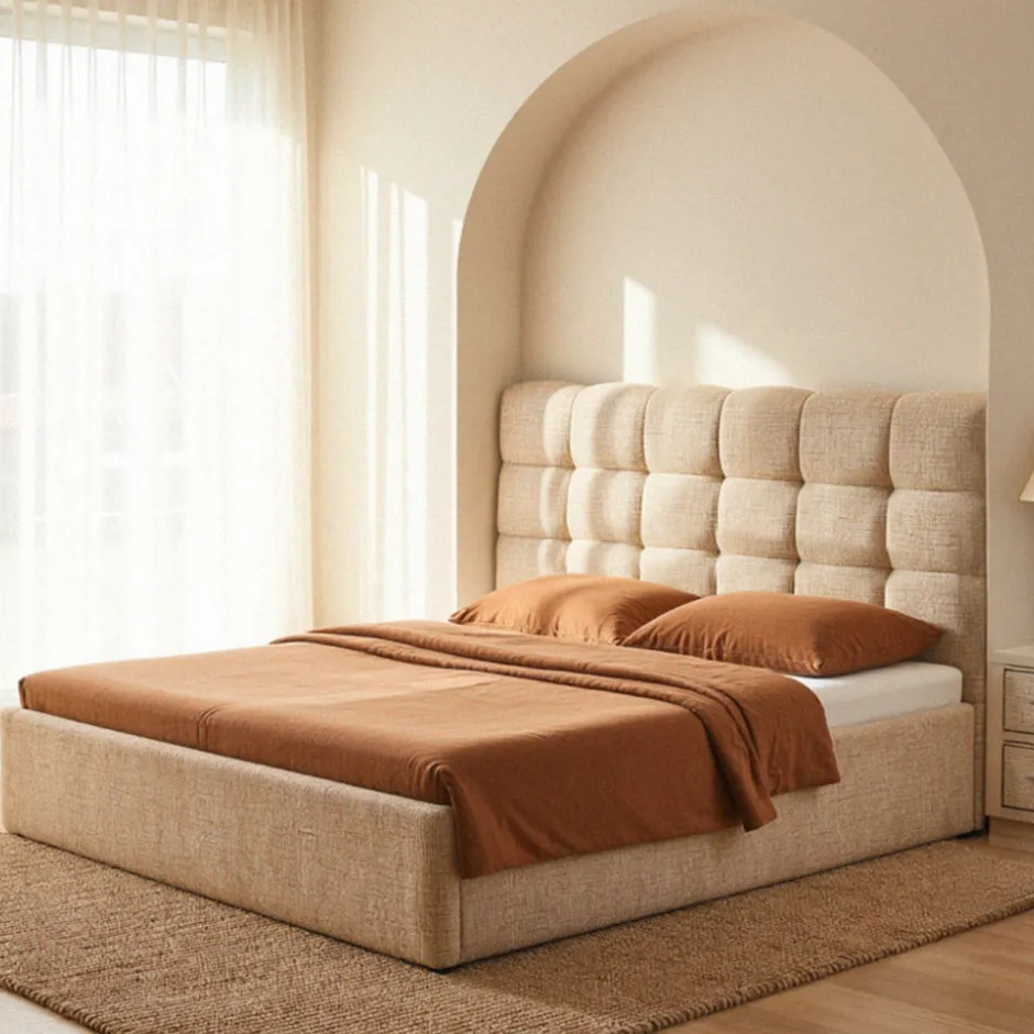 Discount Drawer ACARA Lit coffre matelassé en tissu 160x200cm