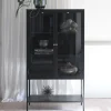 Clearance No name ADARE Buffet haut 2 portes en verre trempé et métal H160cm