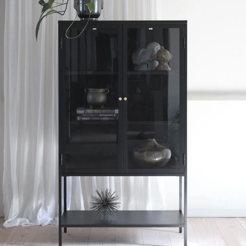 Clearance No name ADARE Buffet haut 2 portes en verre trempé et métal H160cm