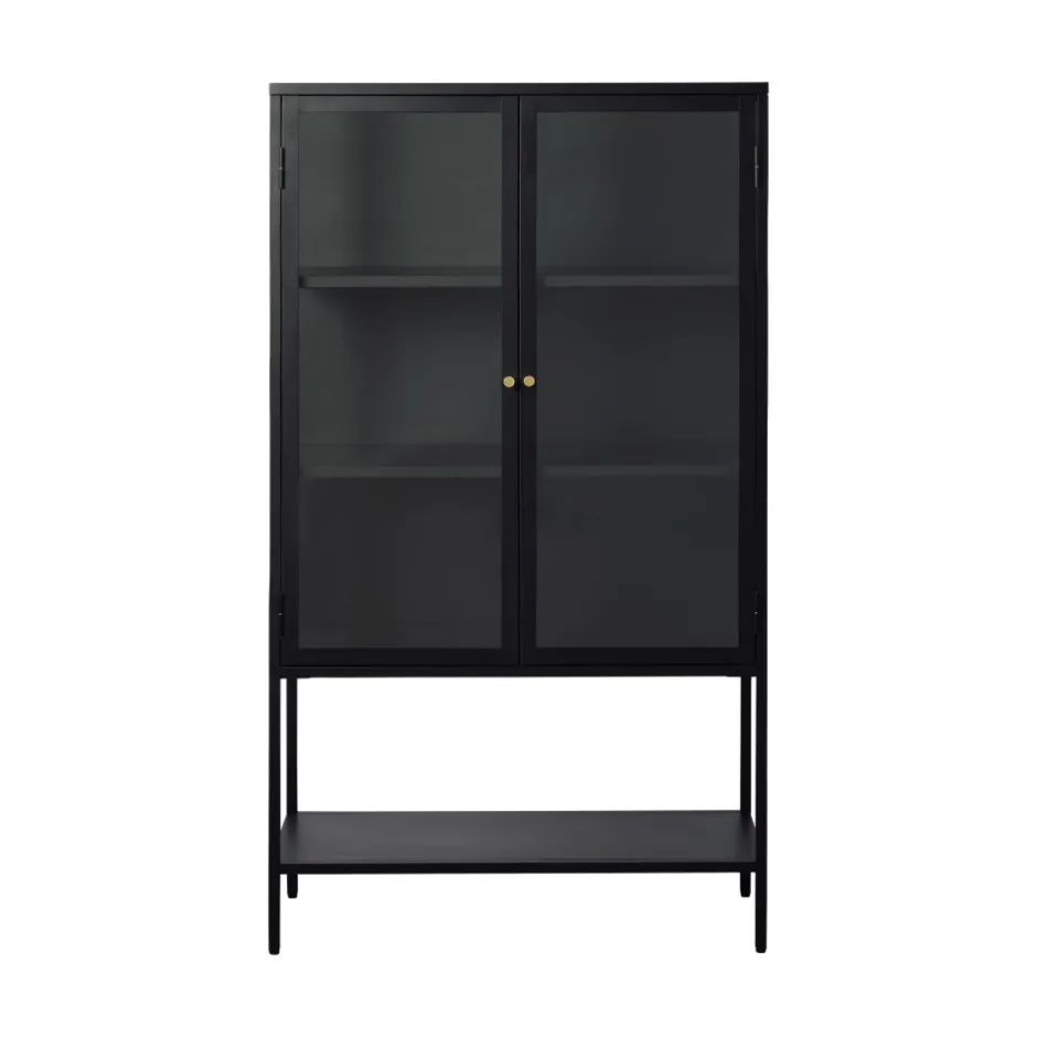 Clearance No name ADARE Buffet haut 2 portes en verre trempé et métal H160cm