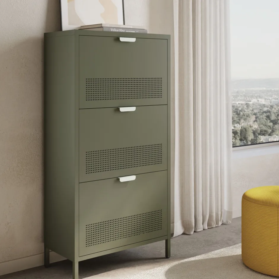 Discount Drawer ADEL Meuble à chaussures 3 portes en métal H120cm