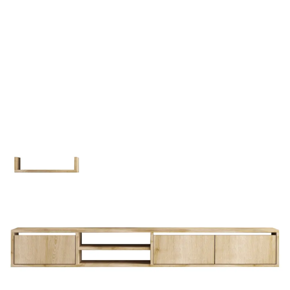 Discount Drawer AIRO Meuble TV suspendu 3 portes en bois L180cm
