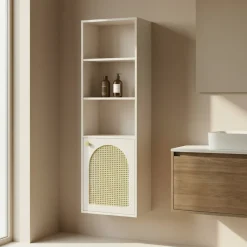 New Drawer ALI Colonne de rangement suspendue en bois et cannage H135cm