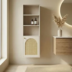 New Drawer ALI Colonne de rangement suspendue en bois et cannage H135cm