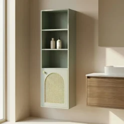 New Drawer ALI Colonne de rangement suspendue en bois et cannage H135cm