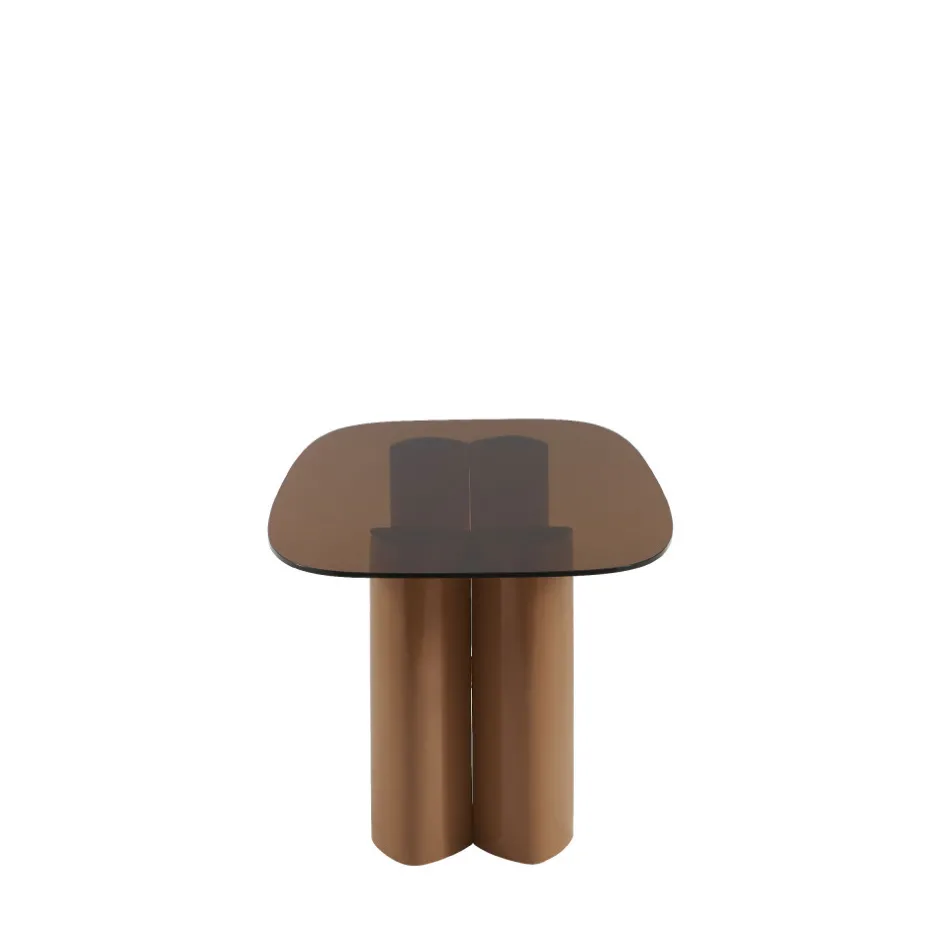 Sale Drawer ALTY Table à manger 8 personnes en verre et pieds bois terracotta