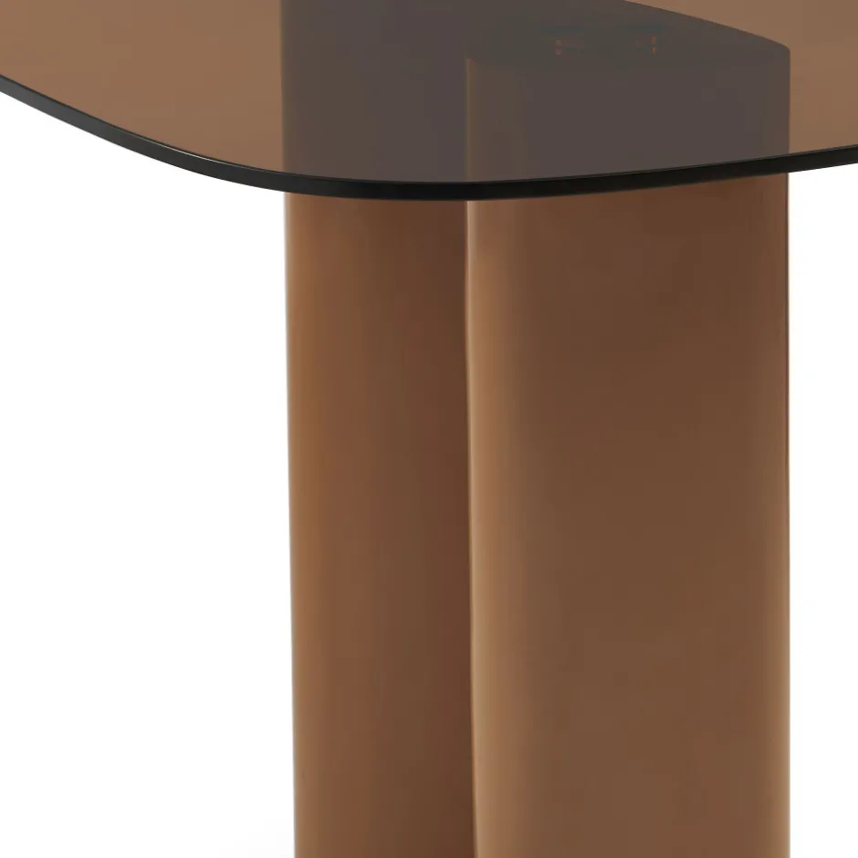 Sale Drawer ALTY Table à manger 8 personnes en verre et pieds bois terracotta
