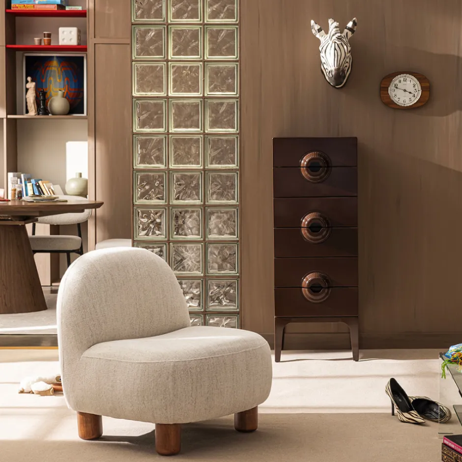Hot Drawer AREN Fauteuil en tissu chenille et bois