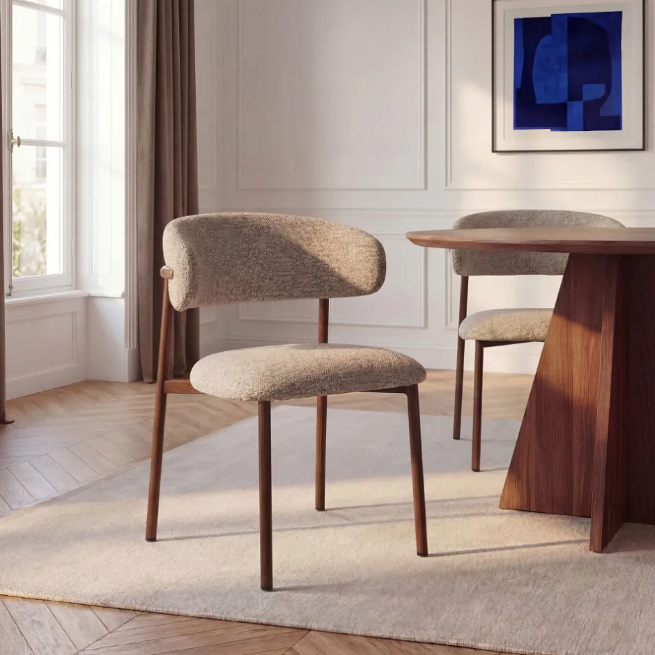 New Drawer ARIA Lot de 2 chaises en tissu pieds effet bois foncé