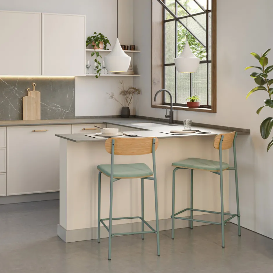 Online No name ARNO Lot de 2 chaises de bar en tissu et métal 66 cm