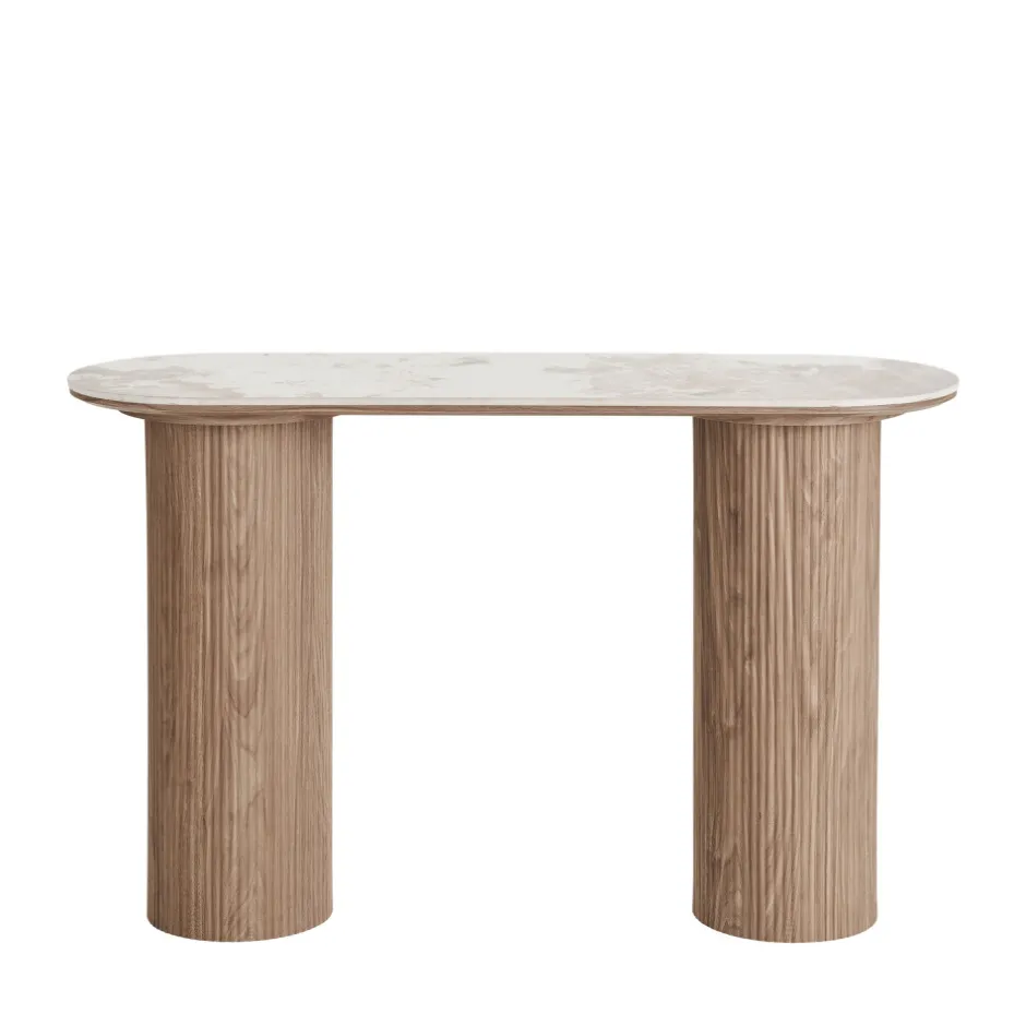 Sale House Nordic ATHENS Console aux bords arrondis effet marbre et bois L120cm