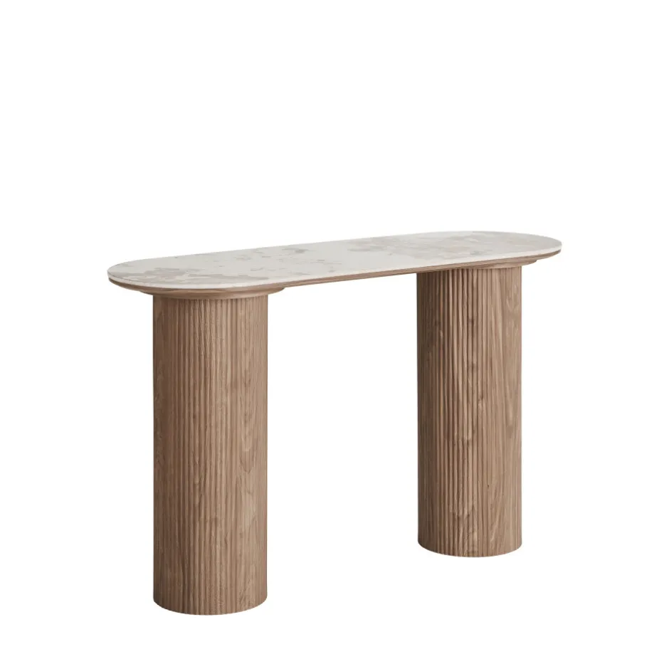 Sale House Nordic ATHENS Console aux bords arrondis effet marbre et bois L120cm