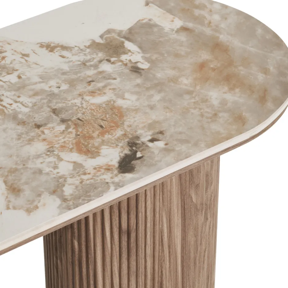 Sale House Nordic ATHENS Console aux bords arrondis effet marbre et bois L120cm