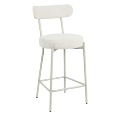 Clearance Drawer BADALONA Tabouret de bar en tissu bouclette pieds beiges H65cm