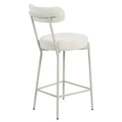 Clearance Drawer BADALONA Tabouret de bar en tissu bouclette pieds beiges H65cm