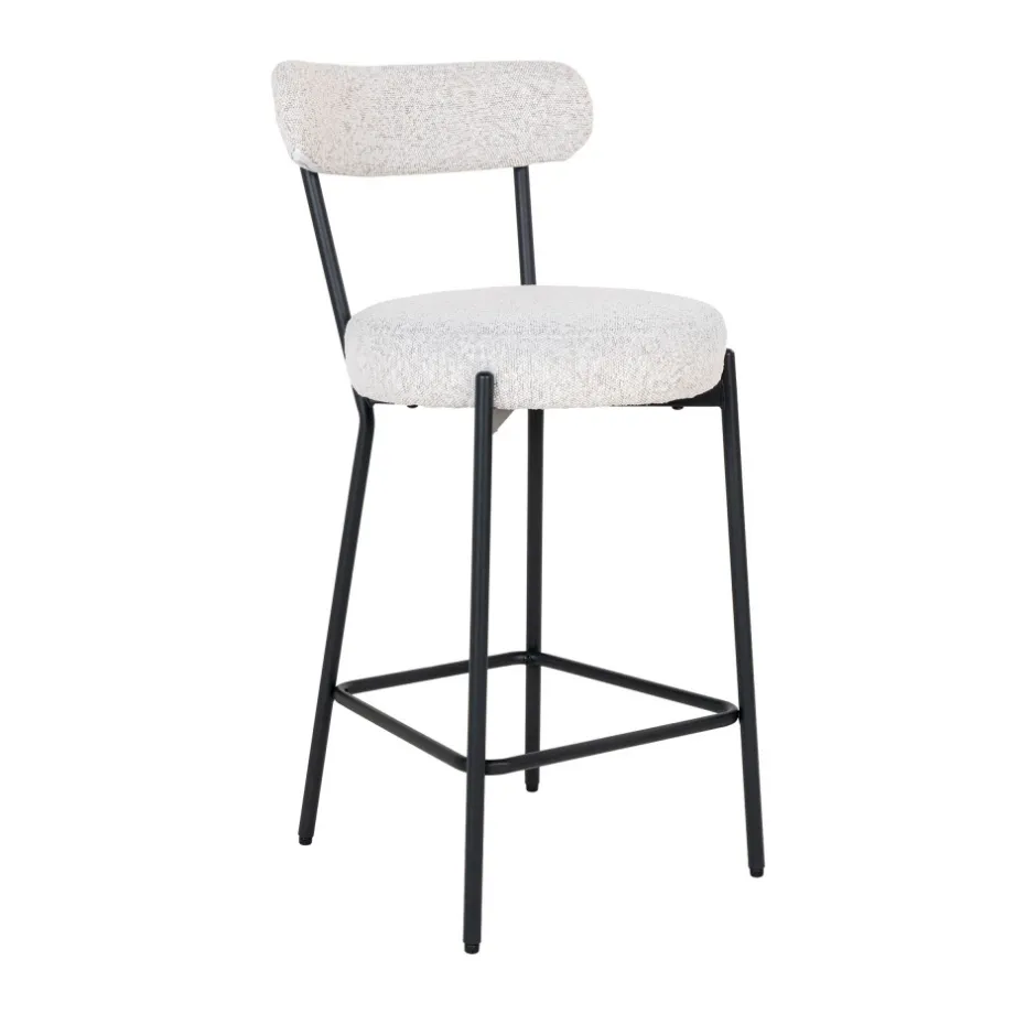 Clearance House Nordic BADALONA Tabouret de bar en tissu bouclette et métal H65cm
