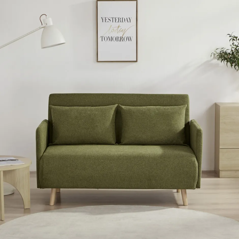 Best Drawer BELUSHI Canapé convertible 2 places en tissu pieds bois clair