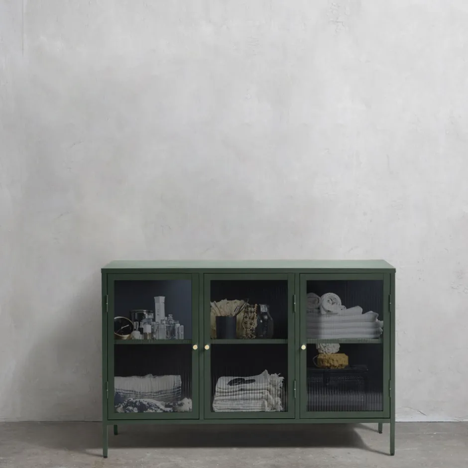 Hot No name BJORN Buffet 3 portes en verre strié et métal L132cm
