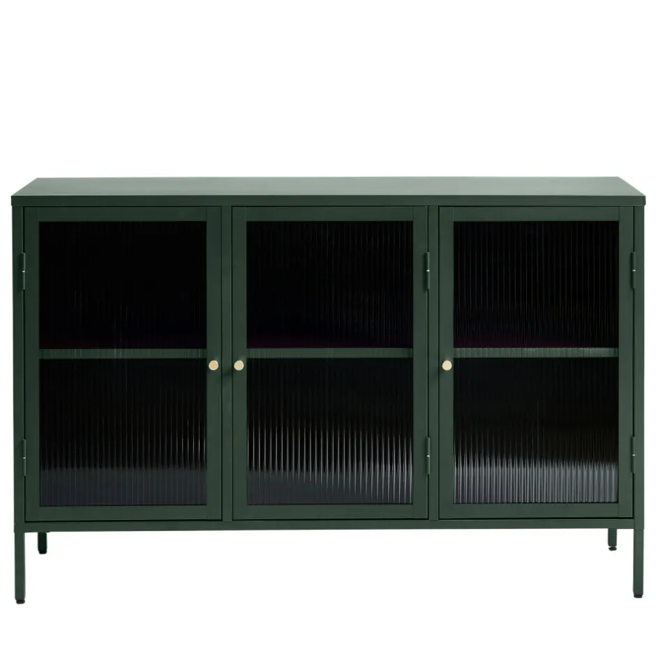 Hot No name BJORN Buffet 3 portes en verre strié et métal L132cm