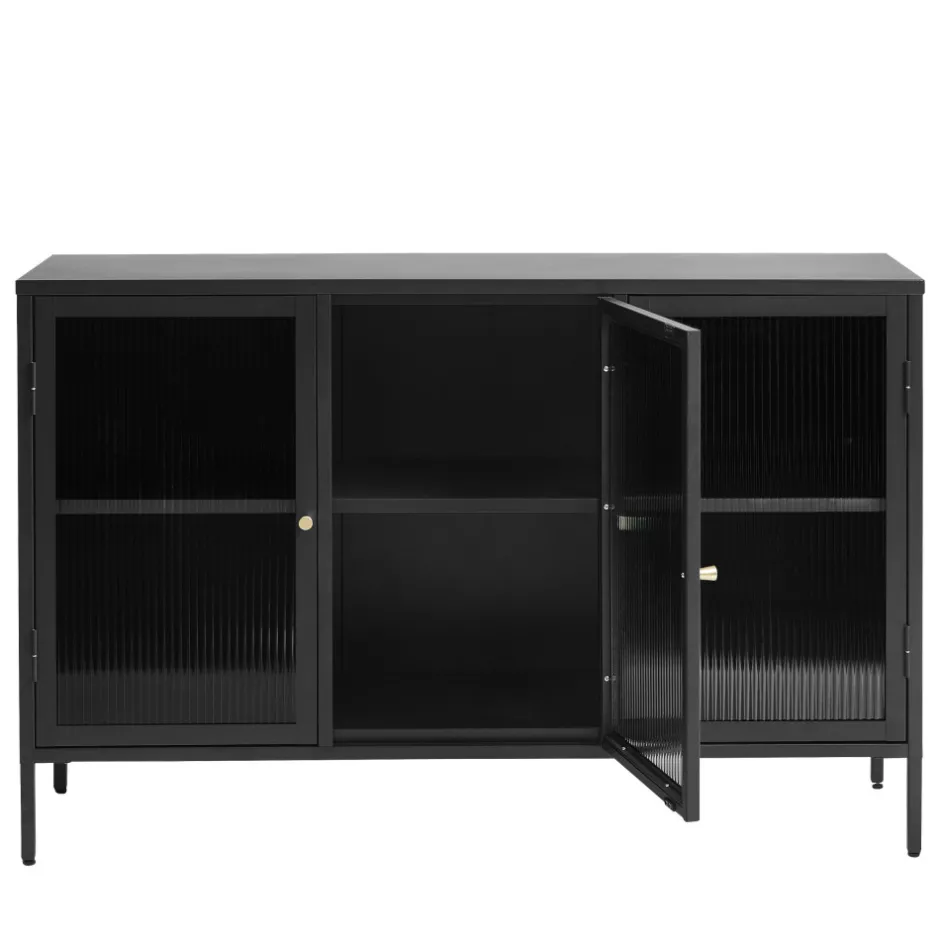 Hot No name BJORN Buffet 3 portes en verre strié et métal L132cm