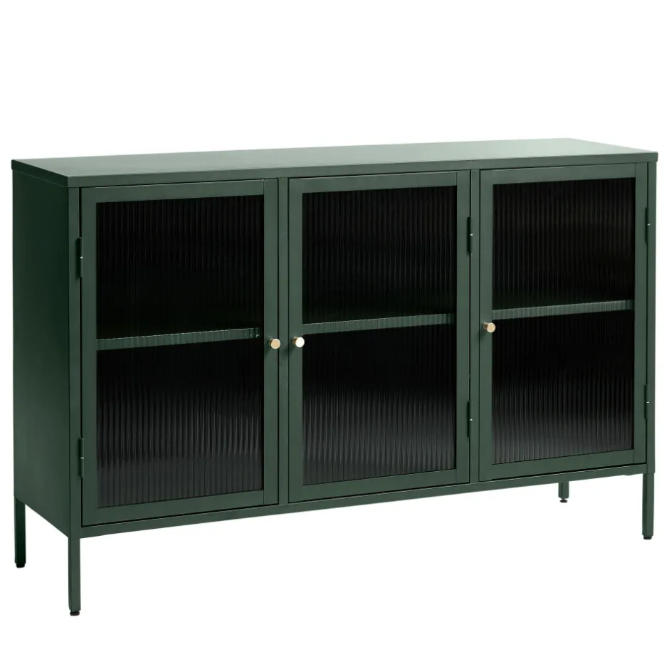 Hot No name BJORN Buffet 3 portes en verre strié et métal L132cm