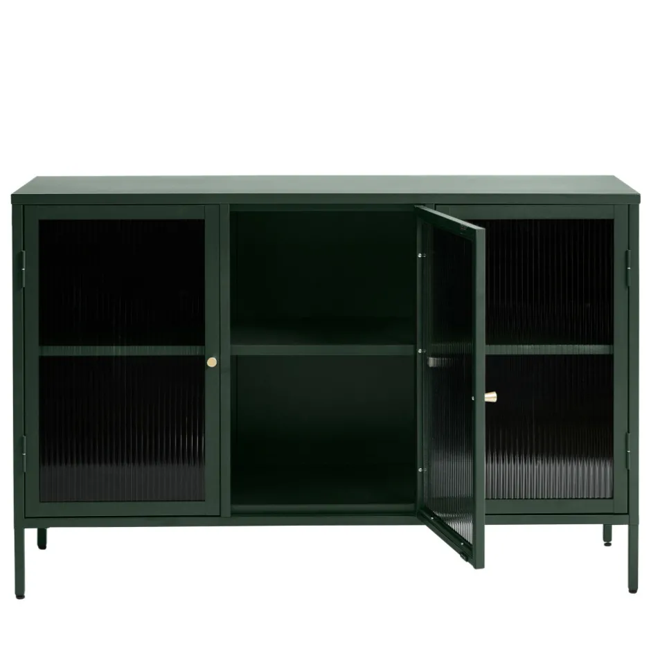 Hot No name BJORN Buffet 3 portes en verre strié et métal L132cm