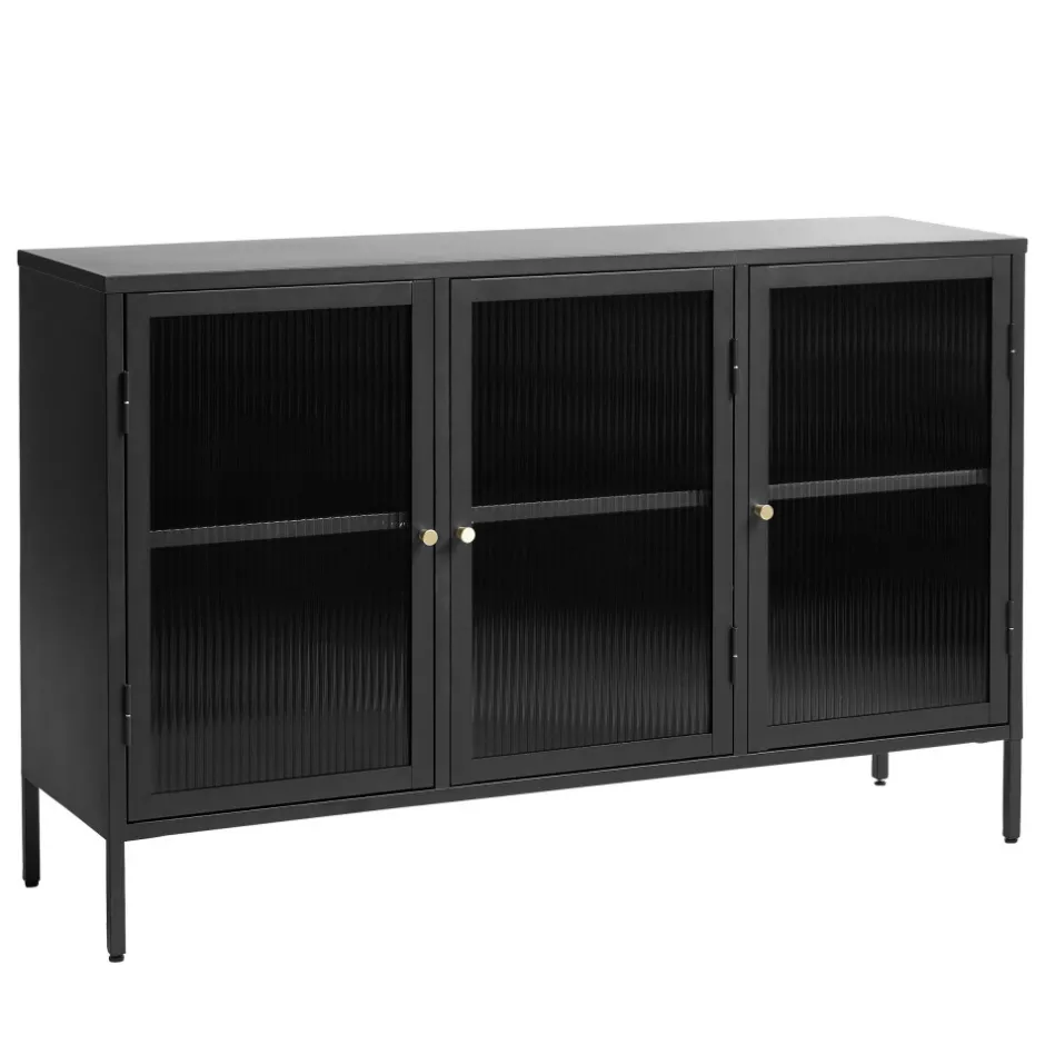 Hot No name BJORN Buffet 3 portes en verre strié et métal L132cm