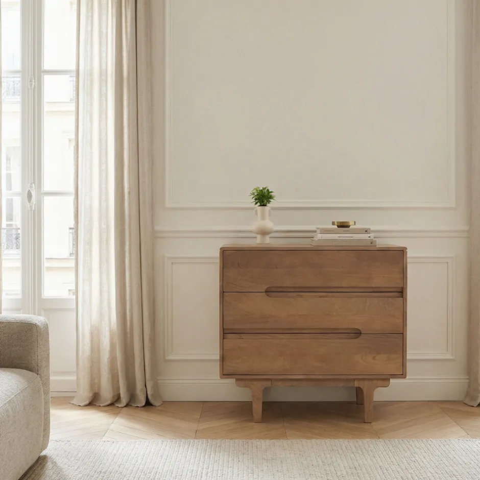 Outlet Drawer BOGOR Commode 3 tiroirs en bois massif L80cm