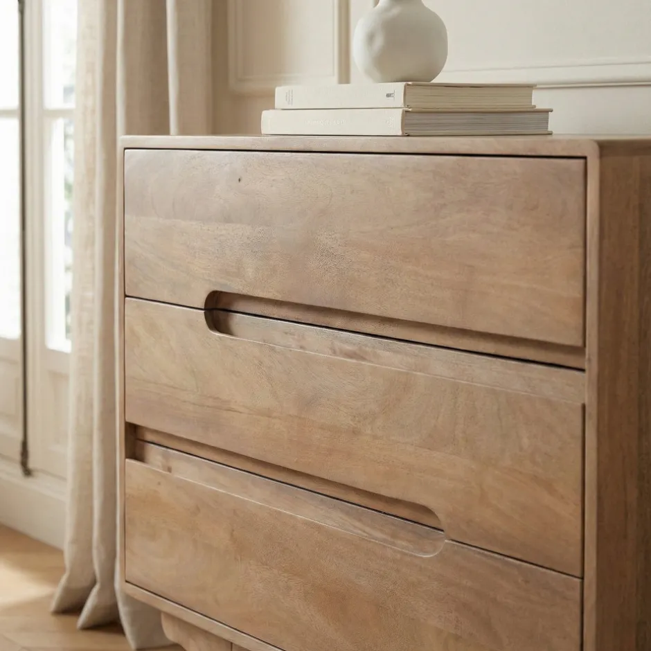 Outlet Drawer BOGOR Commode 3 tiroirs en bois massif L80cm