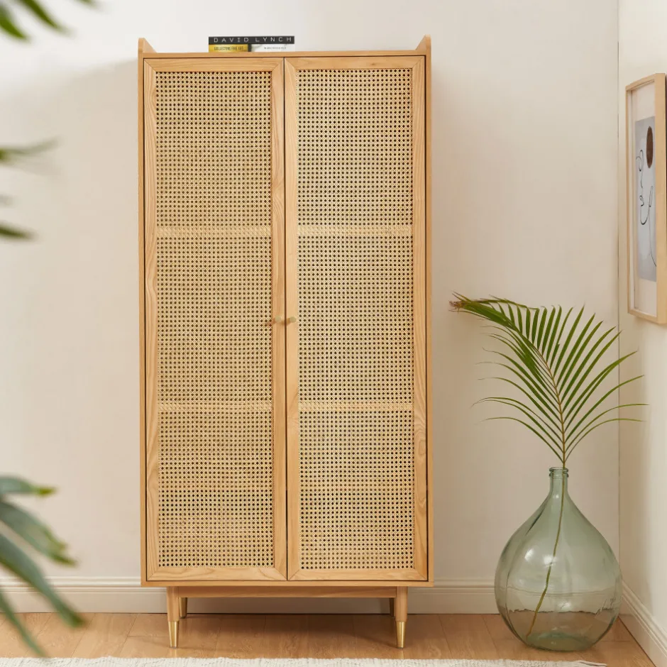 New No name BOMBONG Armoire 2 portes en bois et cannage
