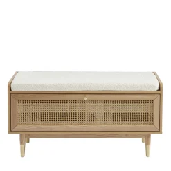 Best No name BOMBONG Banc d'entrée avec rangement chaussures en bois et cannage L100cm