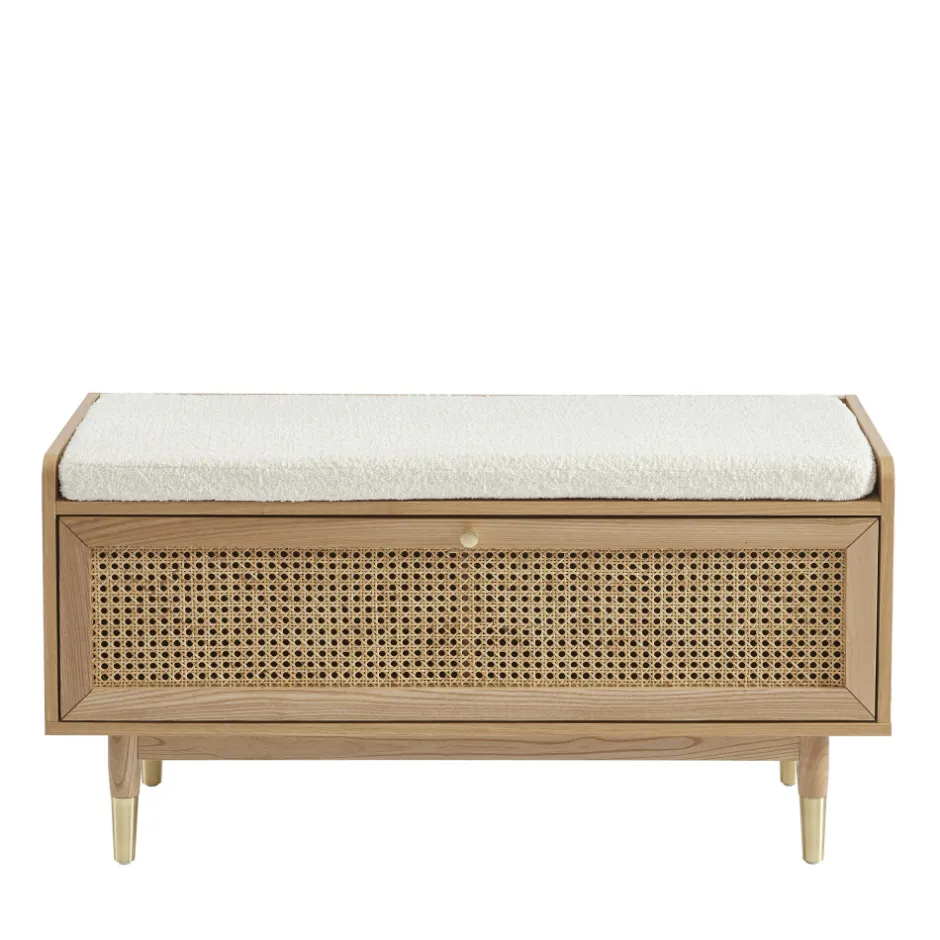 Best No name BOMBONG Banc d'entrée avec rangement chaussures en bois et cannage L100cm