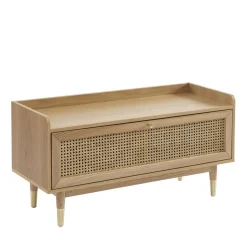 Best No name BOMBONG Banc d'entrée avec rangement chaussures en bois et cannage L100cm