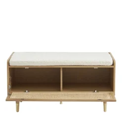 Best No name BOMBONG Banc d'entrée avec rangement chaussures en bois et cannage L100cm