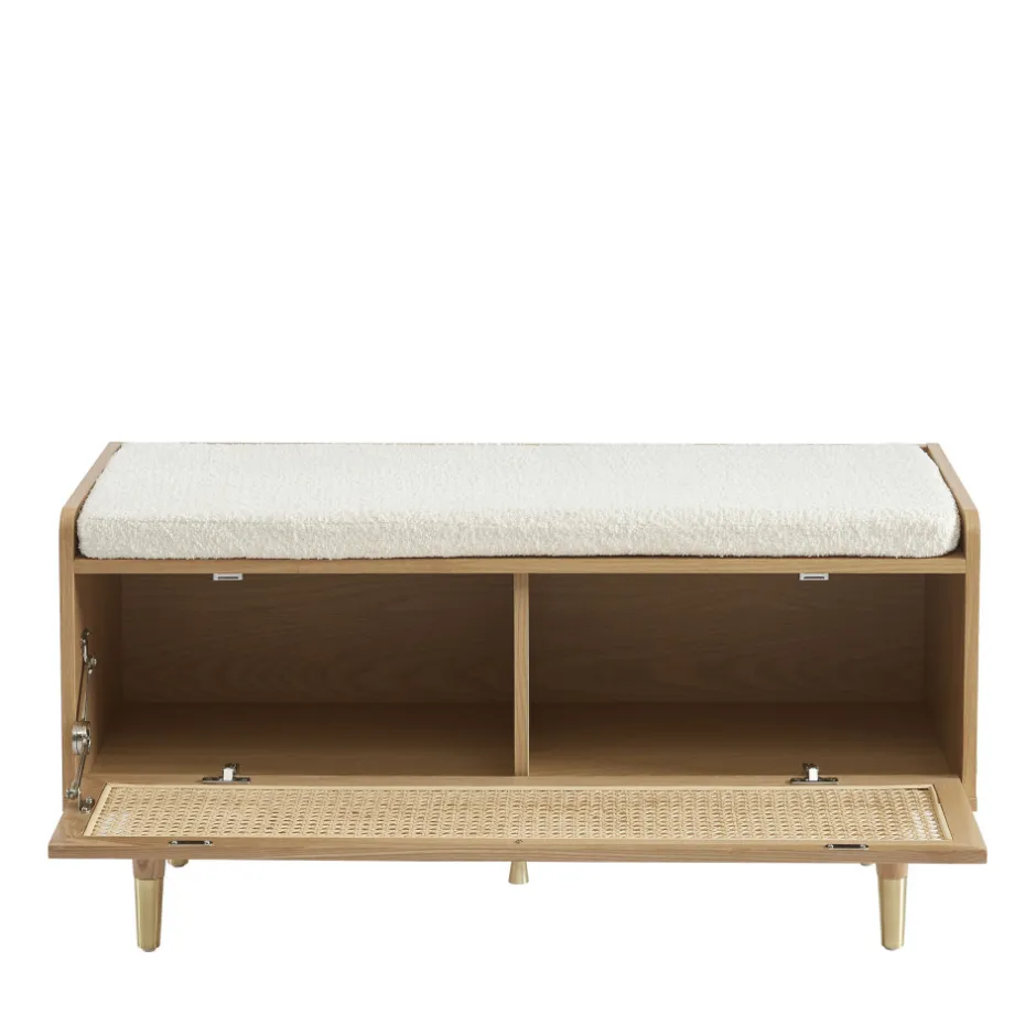 Best No name BOMBONG Banc d'entrée avec rangement chaussures en bois et cannage L100cm