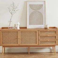 Best No name BOMBONG Buffet 2 portes 3 tiroirs en bois et cannage L180cm