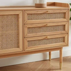 Best No name BOMBONG Buffet 2 portes 3 tiroirs en bois et cannage L180cm