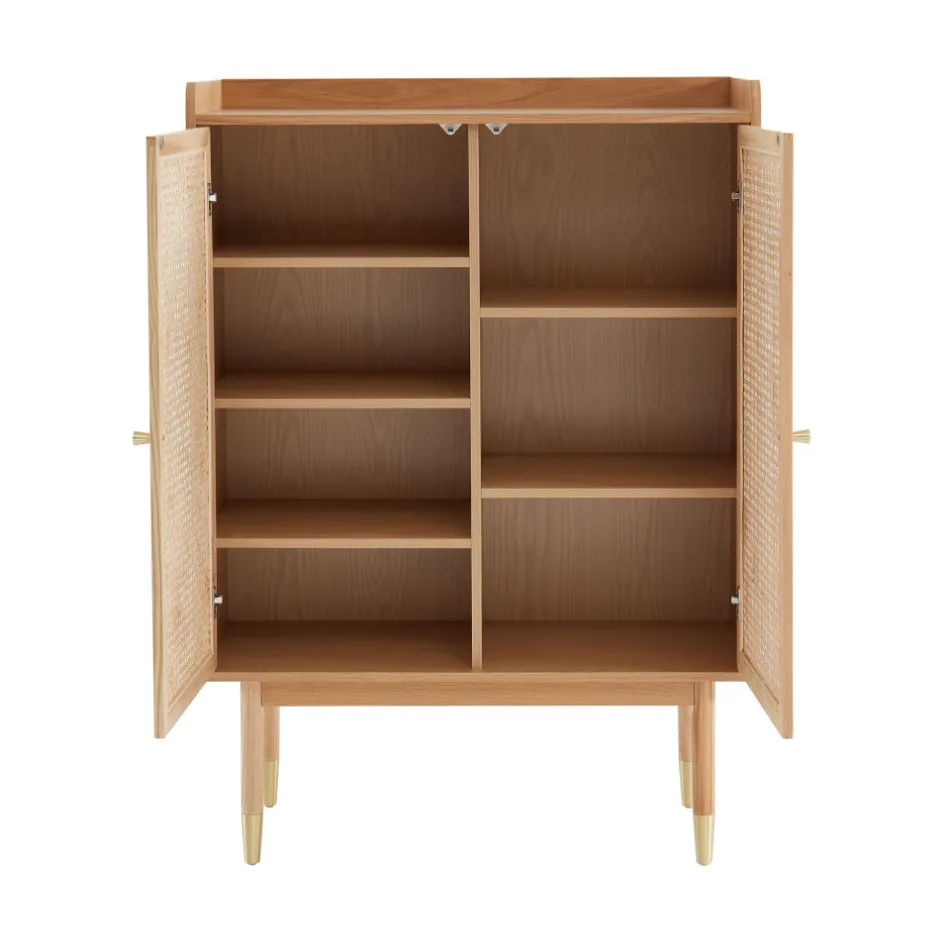 New No name BOMBONG Buffet haut 2 portes en bois et cannage L90cm
