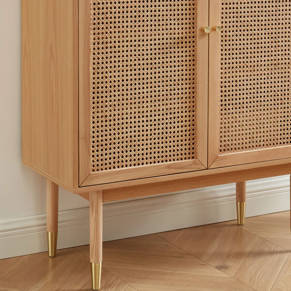 New No name BOMBONG Buffet haut 2 portes en bois et cannage L90cm