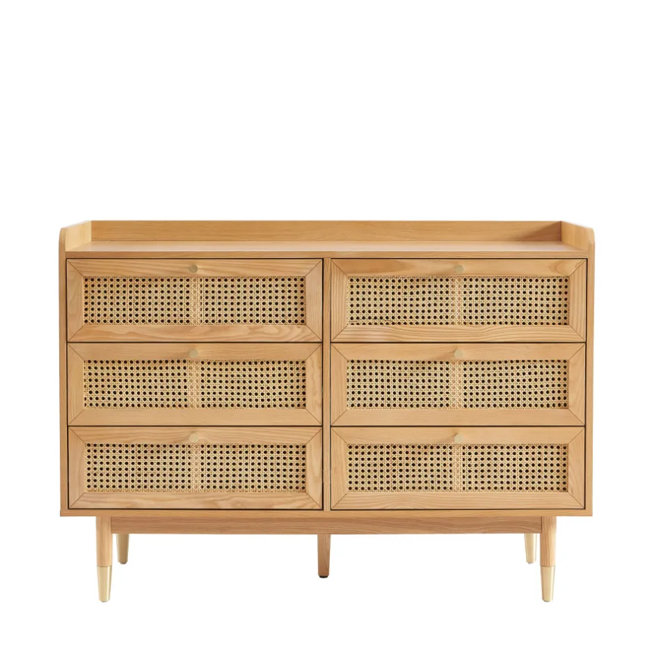 Hot No name BOMBONG Commode 6 tiroirs en bois et cannage L120cm