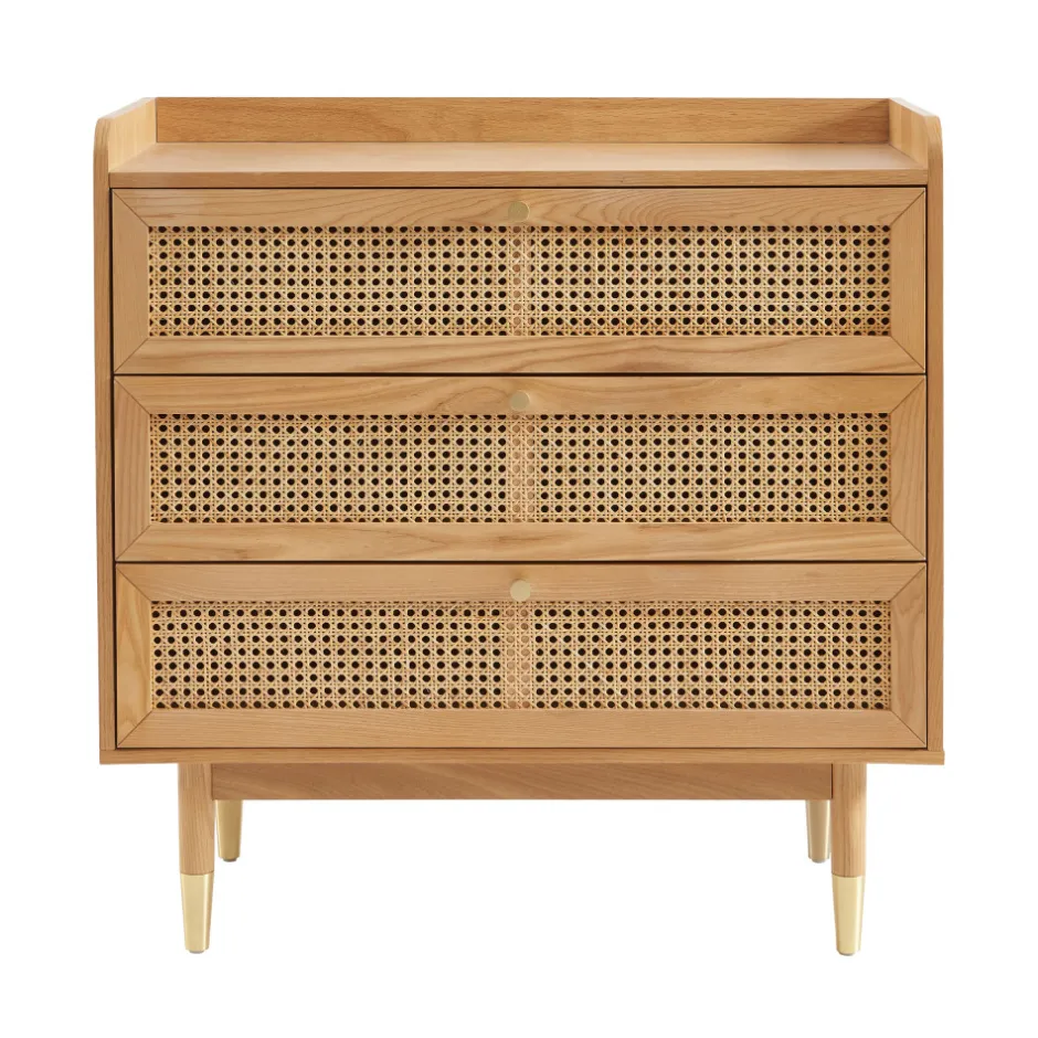 Hot No name BOMBONG Commode 3 tiroirs en bois et cannage L85cm
