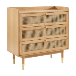 Hot No name BOMBONG Commode 3 tiroirs en bois et cannage L85cm