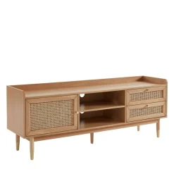 Clearance No name BOMBONG Meuble TV 1 porte 2 tiroirs en bois et cannage L160cm