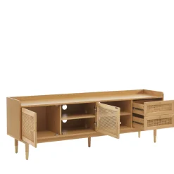 New No name BOMBONG Meuble TV 2 portes 2 tiroirs en bois et cannage 180 cm