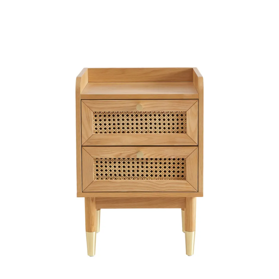 Outlet No name BOMBONG Table de chevet 2 tiroirs en bois et cannage