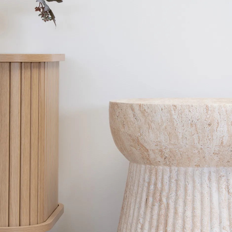 Online House Nordic BONN Table d'appoint ronde effet travertin ø37cm