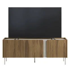 Drawer BOXY Meuble TV 3 portes en bois et effet travertin L140cm